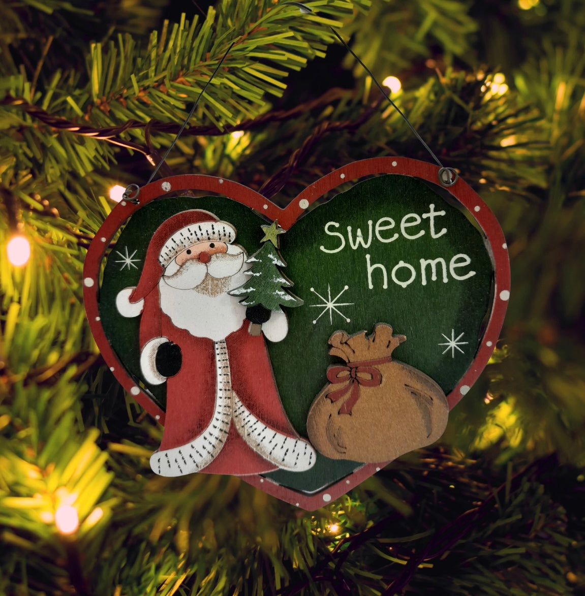 Sweet Home Wooden Santa Heart Ornament