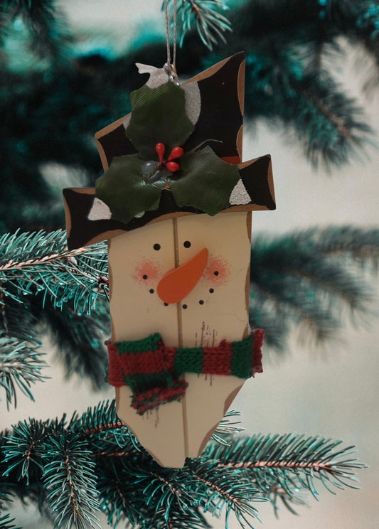 Wooden Snowman Icicle Ornament