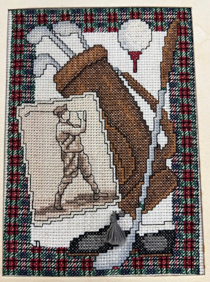 Framed Cross Stitch with Golfer