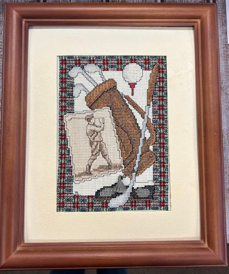 Framed Cross Stitch with Golfer