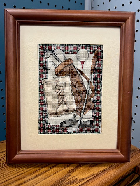 Framed Cross Stitch with Golfer