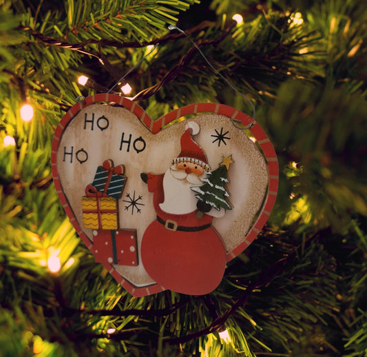 Ho Ho Ho Wooden Santa Heart Ornament
