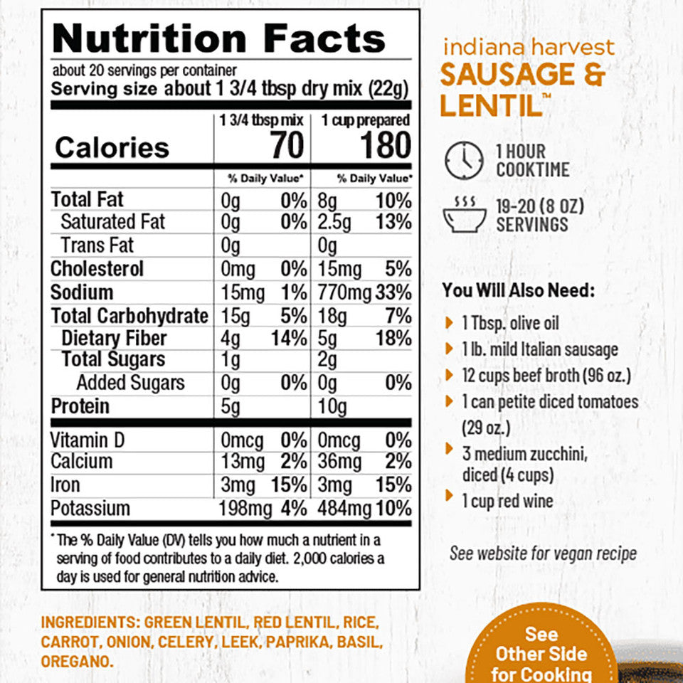 Indiana Harvest Sausage & Lentil Soup